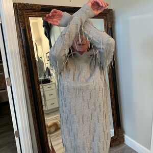 Gray Hooded Sweater with Beaded Detailing